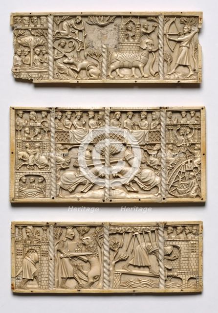 Set of Three Panels from a Casket with Scenes from Courtly Romances, c. 1330-50. Creator: Unknown.