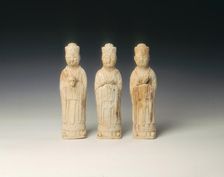 Set of three pottery figures holding zodiac symbols, Northern Song dynasty, China, 11th century