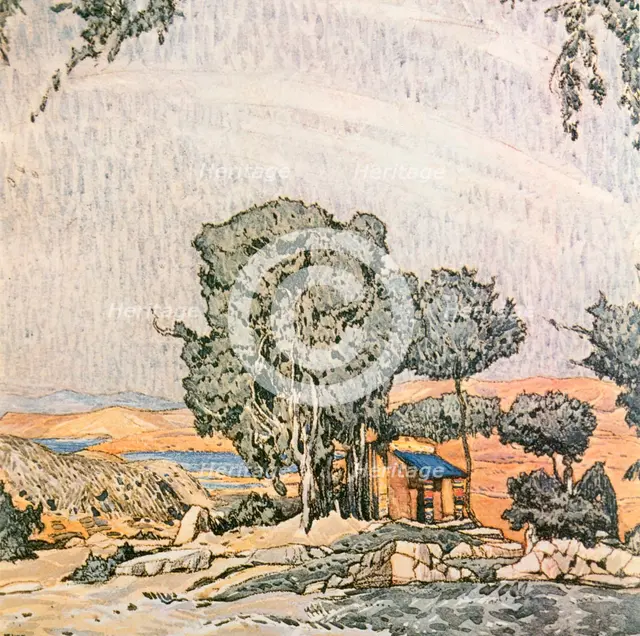 Set Design for Act I of Helen of Sparta, performed by Ida Rubenstein's ballet troupe, 1912. Artist: Leon Bakst