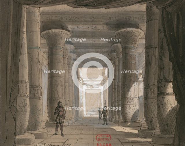 Set design for opera Aida by Giuseppe Verdi. Théâtre de l'Opéra, Cairo, 1871.