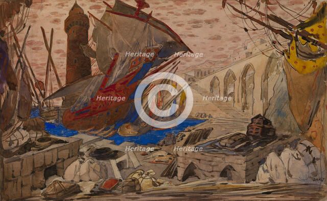 Set Design for La Pisanelle ou la mort parfumée by Gabriele d'Annunzio, 1913. Artist: Bakst, Léon (1866-1924)