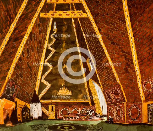 Set design for Thamar, ballet by Mily Balakirev, 1912. Artist: Leon Bakst