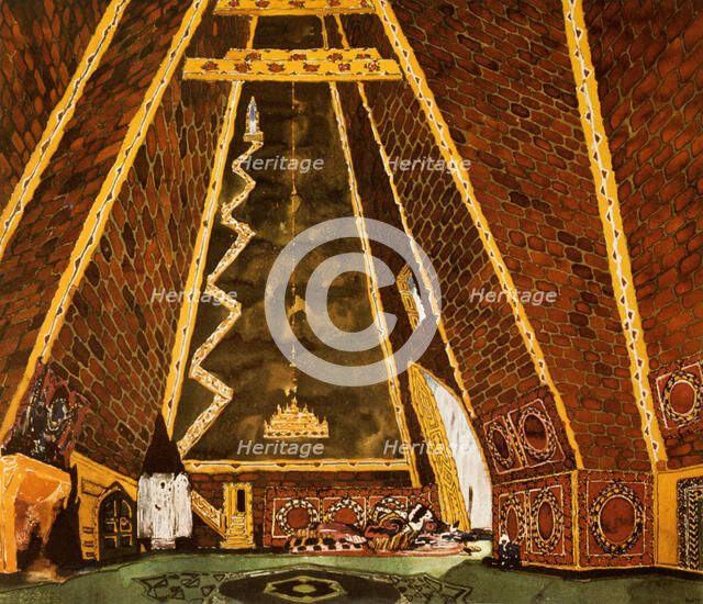 Set design for Thamar, ballet by Mily Balakirev, 1912. Artist: Leon Bakst