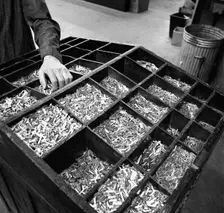 Set type broken up after use, the White Rose Press, Mexborough, South Yorkshire, 1968. Creator: Michael Walters