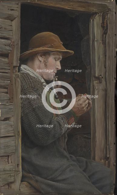 Setesdal Peasant with Pipe, 1900. Creator: Carl Fredrik Sundt-Hansen.