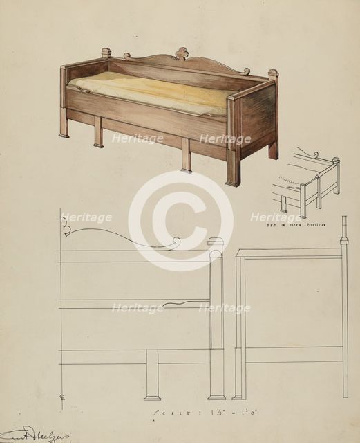 Settee and Folding Bed, 1935/1942. Creator: Kurt Melzer.