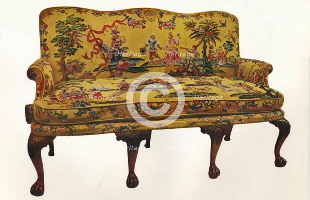 Settee covered with period Chinoiserie embroidery, c1710. Artist: Unknown.