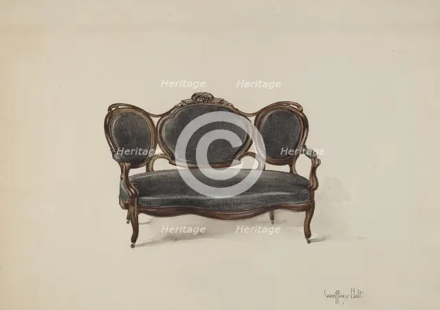 Settee, Walnut, c. 1937. Creator: Geoffrey Holt.