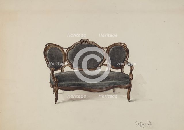 Settee, Walnut, c. 1937. Creator: Geoffrey Holt.