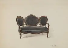 Settee, Walnut, c. 1937. Creator: Geoffrey Holt