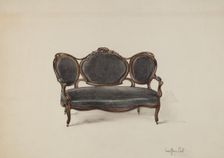 Settee, Walnut, c. 1937. Creator: Geoffrey Holt