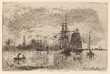 Setting Sun over Antwerp Harbor (Soleil couchant - port d'Anvers), 1868. Creator: Johan Barthold Jongkind