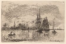 Setting Sun over Antwerp Harbor (Soleil couchant - port d'Anvers), 1868. Creator: Johan Barthold Jongkind