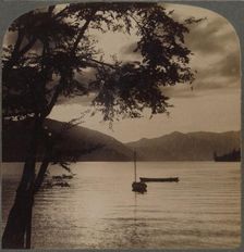Setting sun, over Lake Chuzenj, lying within its mountain walls, Japan 1904