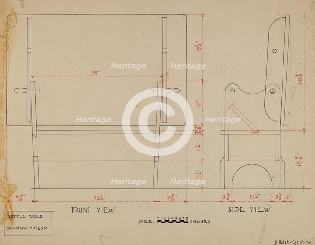 Settle-table, c. 1936. Creator: B. Holst-Grubbe.