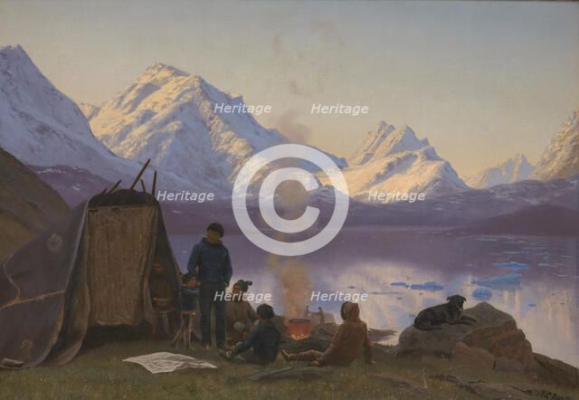 Settlement by a fjord, Greenland, summer, 1883. Creator: Carl Rasmussen.