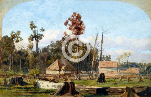 Settler's home, Merton, near New Plymouth, 1851. Creator: James Crowe Richmond.