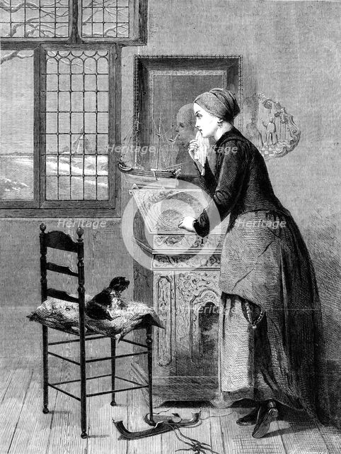 "Seule à La Maison," by C. Bisschop, in the Exhibition of French and Flemish Art, Pall-Mall, 1864. Creator: W Thomas.