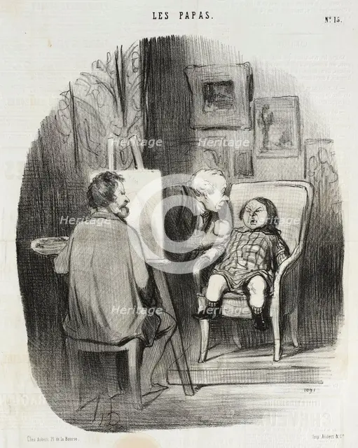 Seule manière de faire poser un enfant avec fruit.., 1847. Creator: Honore Daumier.