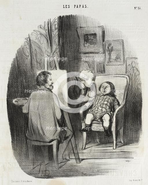 Seule manière de faire poser un enfant avec fruit.., 1847. Creator: Honore Daumier.