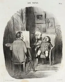 Seule manière de faire poser un enfant avec fruit.., 1847. Creator: Honore Daumier