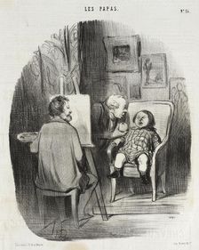 Seule manière de faire poser un enfant avec fruit.., 1847. Creator: Honore Daumier