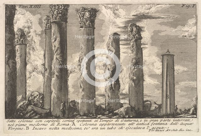 Seven columns of the Temple of Juturna with Corinthian capitals . . . (Sette colon..., 18th century. Creator: Giovanni Battista Piranesi.