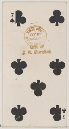 Seven Clubs (black), from the Playing Cards series (N84) for Duke brand cigarettes, 1888., 1888. Creator: Unknown