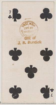 Seven Clubs (black), from the Playing Cards series (N84) for Duke brand cigarettes, 1888., 1888. Creator: Unknown