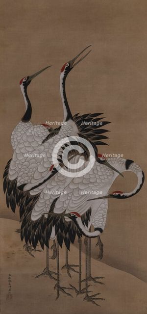 Seven cranes, 1775. Creator: Jakuchu; Ito (1716-1800).