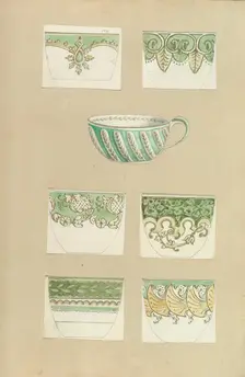 Seven Designs for Decorated Cups, 1845-55. Creator: Alfred Crowquill