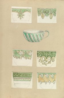 Seven Designs for Decorated Cups, 1845-55. Creator: Alfred Crowquill