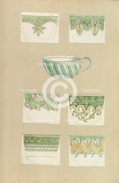 Seven Designs for Decorated Cups, 1845-55. Creator: Alfred Crowquill.