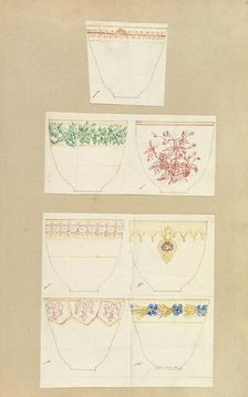 Seven Designs for Decorated Cups, 1845-55. Creator: Alfred Crowquill