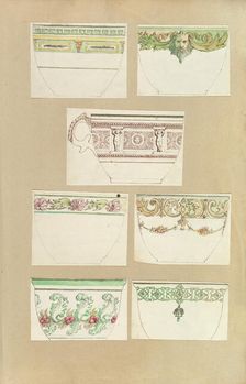 Seven Designs for Decorated Cups, 1845-55. Creator: Alfred Crowquill