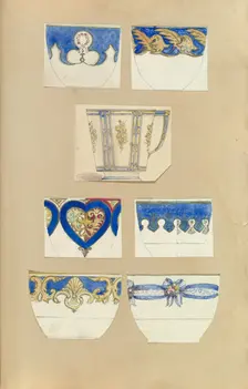 Seven Designs for Decorated Cups, 1845-55. Creator: Alfred Crowquill