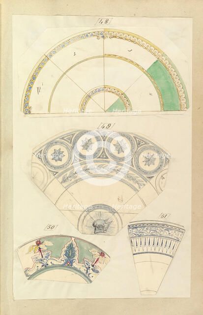Seven Designs for Decorated Plates, 1845-55. Creator: Alfred Crowquill.