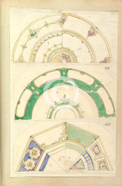 Seven Designs for Decorated Plates, 1845-55. Creator: Alfred Crowquill.