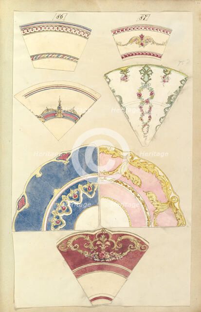 Seven Designs for Decorated Plates, 1845-55. Creator: Alfred Crowquill.
