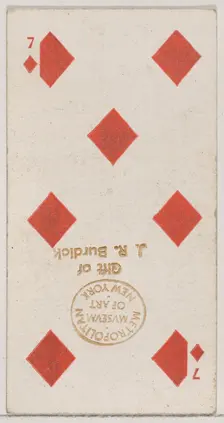 Seven Diamonds (red), from the Playing Cards series (N84) for Duke brand cigarettes, 1888., 1888. Creator: Unknown