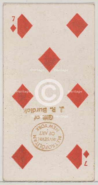 Seven Diamonds (red), from the Playing Cards series (N84) for Duke brand cigarettes, 1888., 1888. Creator: Unknown.
