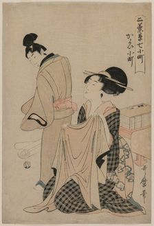 Seven Komachi Episodes: A Woman Holding an Outer Garment for a Man, 1754-1806. Creator: Kitagawa Utamaro (Japanese, 1753?-1806)