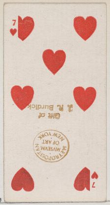 Seven Hearts (red), from the Playing Cards series (N84) for Duke brand cigarettes, 1888., 1888. Creator: Unknown