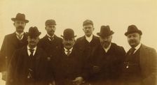 Seven men, half-length portrait, facing front,1894 or 1895. Creator: Alfred Lee Broadbent