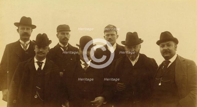 Seven men, half-length portrait, facing front,1894 or 1895. Creator: Alfred Lee Broadbent.