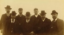 Seven men, half-length portrait, facing front,1894 or 1895. Creator: Alfred Lee Broadbent