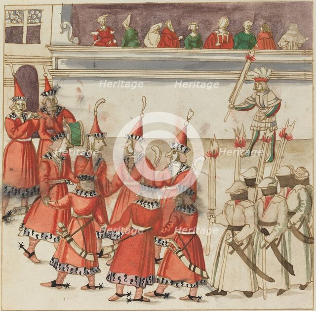 Seven Men in Red Gathered in a Circle, c. 1515. Creator: Unknown.