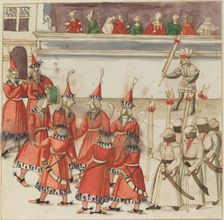 Seven Men in Red Gathered in a Circle, c. 1515. Creator: Unknown