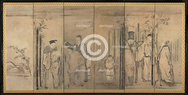 Seven Sages of the Bamboo Grove; Four Elders of Mt. Shang, 1600s. Creator: Kano Tan?y? (Japanese, 1602-1674).