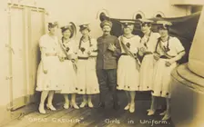 Seven sailors standing together on deck, 1918. Creator: Unknown